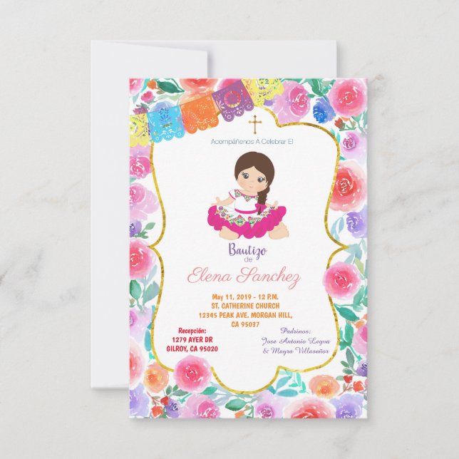 Fiesta Girl Gold Taufe Christening Einladung (Vorderseite)