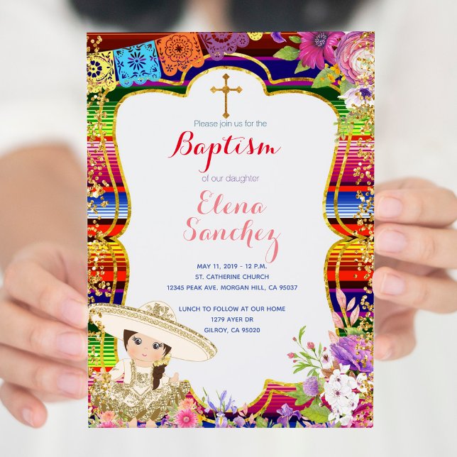 Fiesta Girl Taufe Christening Einladungskarte (Von Creator hochgeladen)