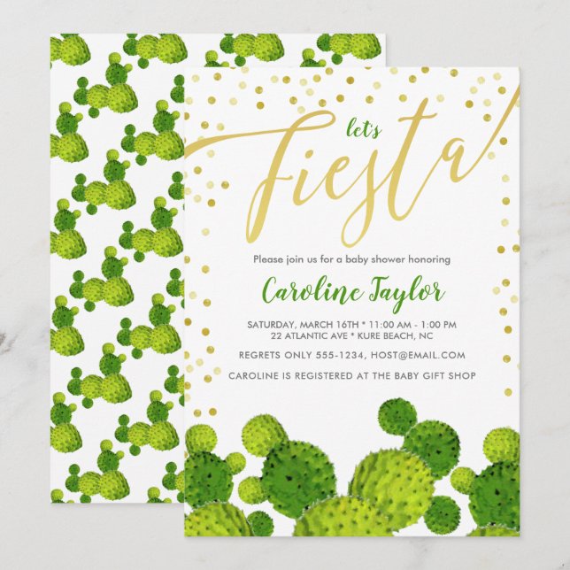 Fiesta Gold und Green Baby Dusche Einladung (Vorne/Hinten)
