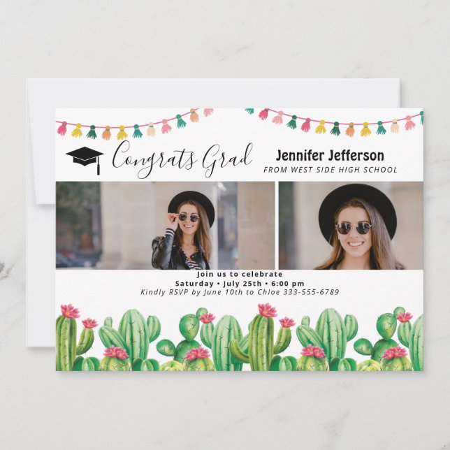 Fiesta Graduation Cactus Foto Card Feiertagskarte (Vorderseite)