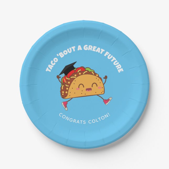 Fiesta Graduierungspartei Taco über eine große Zuk Pappteller (Vorderseite)