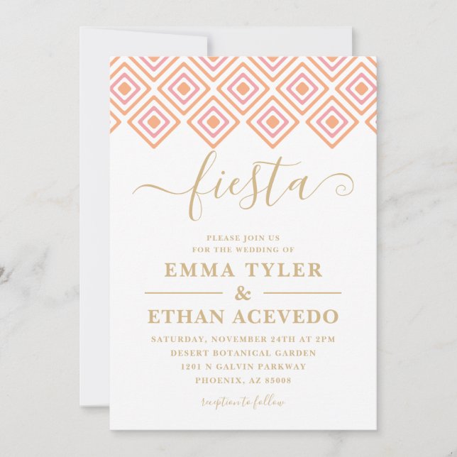 Fiesta Hochzeit Einladung, Rosa und Gold Einladung (Vorderseite)