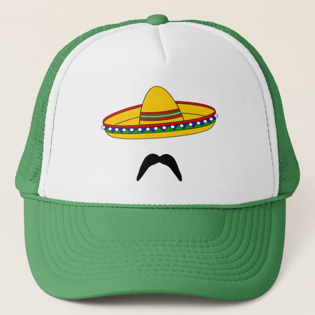 Fiesta-Hut Schnurrbart und Sombrero Cinco Des Mayo Truckerkappe (Vorderseite)