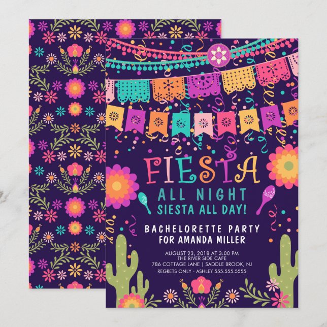 Fiesta Junggeselinnen-Abschied Einladung für die g (Vorne/Hinten)