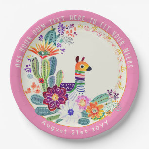 FIESTA Kaktus Lama FolkFlowers Rosa Custom Pappteller