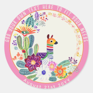 FIESTA Kaktus Lama FolkFlowers Rosa Custom Runder Aufkleber