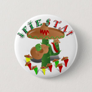 Fiesta Kaktus m. Sombrero & Gitarre Button