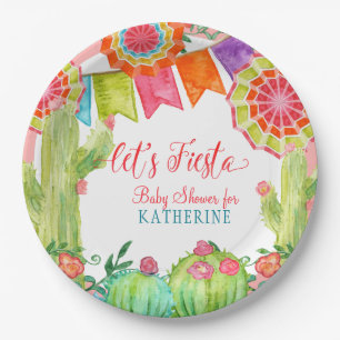 Fiesta-Kaktus-Rosa-Babyparty-Mädchen-Fahnen-Wimpe Pappteller