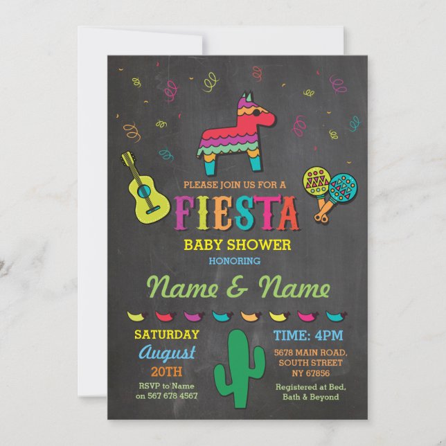 Fiesta-KreidePinata verbindet Eltern-Babyparty Einladung (Vorderseite)