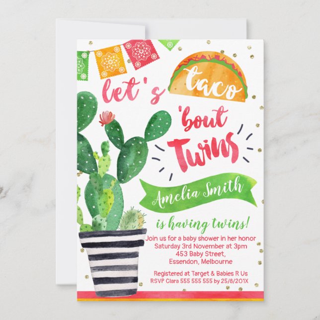 Fiesta Lets Taco Bout Twins Baby shower Invitation (Devant)