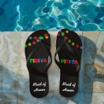 Fiesta Lights Personalisierte Flip Flops<br><div class="desc">Machen Sie Ihre Flip Flops ein wenig kaliente! Der Text kann so angepasst werden, dass er einen Namen enthält oder alles sagt, was Ihnen gefällt (Trauzeugin, Brautmädchen usw.) Wählen Sie aus einer Vielzahl von Bandbreiten und Farben.</div>