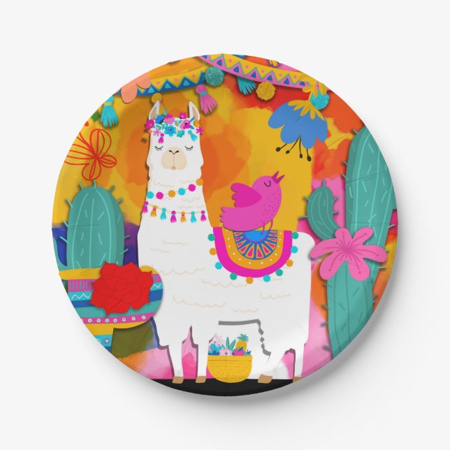 Fiesta Llama Cinco De Mayo Birthday Party Pappteller (Vorderseite)