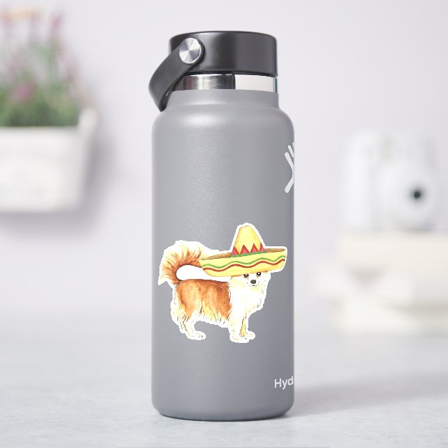 Fiesta Long Coat Chihuahua Vinyl Sticker (HydroFlask)