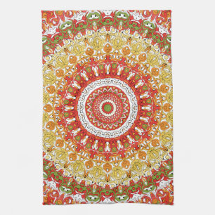 Fiesta-Mandala-Muster in Rot, Gelb und Grün Geschirrtuch