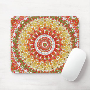 Fiesta Mandala Muster in Rot, Gelb und Grün Mousepad