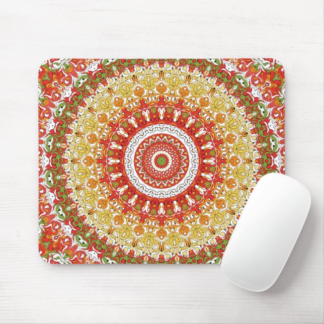 Fiesta Mandala Muster in Rot, Gelb und Grün Mousepad (Mit Mouse)