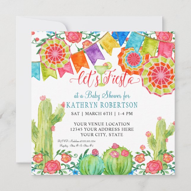 Fiesta Margarita Cactus Baby Boy Showbanner Art Einladung (Vorderseite)