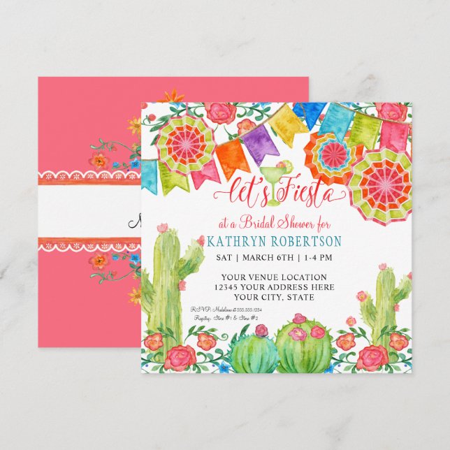 Fiesta Margarita Cactus Brautparty Girl Pennant Einladung (Vorne/Hinten)