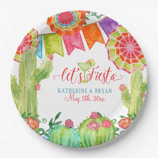 Fiesta Margarita Cactus Brautparty Paper Fan Pappteller (Vorderseite)