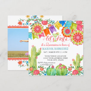 Fiesta Margarita Cactus Quinceanera Paper Fan Einladung