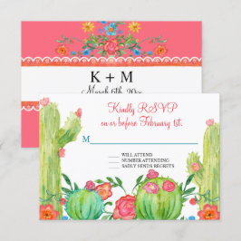 Fiesta Margarita Floral Cactus Wedding RSVP Einladung