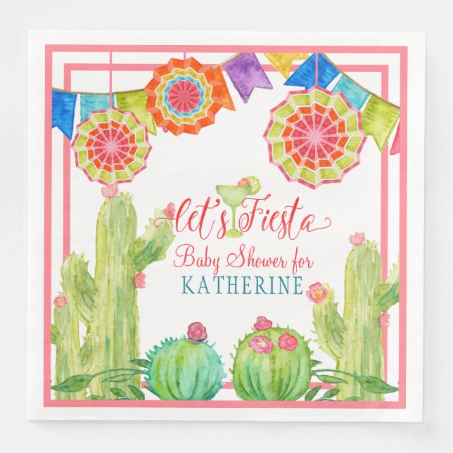 Fiesta Margarita Girl Baby Shower Cactus Pennants Serviette (Vorderseite)