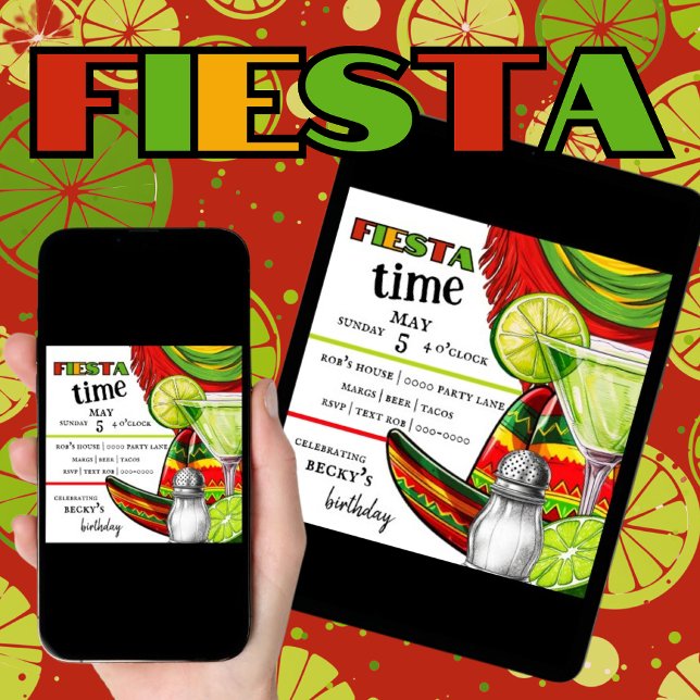Fiesta | Margarita | LIMON | PARTY Einladung (Customize and download cinco de mayo, birthday, retirement themed party invitations in green, red. )