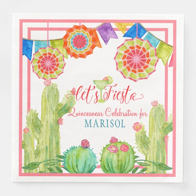 Fiesta Margarita Quinceanera 15. Geburtstagskaktus Serviette (Vorderseite)