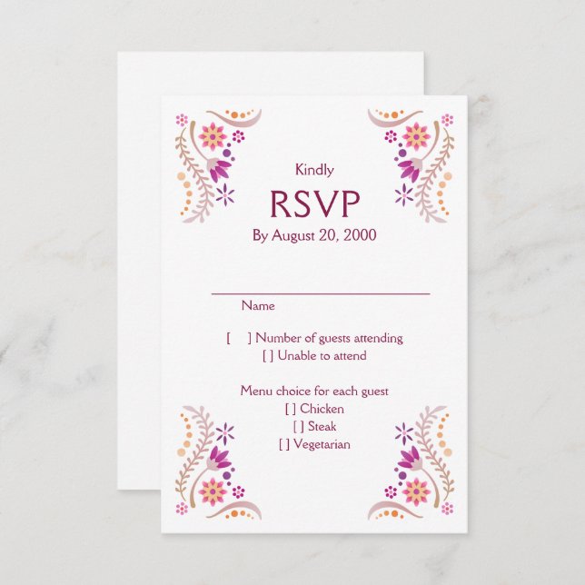 Fiesta Mariage rose Quinceañera RSVP (Devant / Derrière)