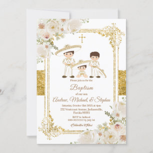 Fiesta Mexicain Garçons Baptême d'or et Invitation