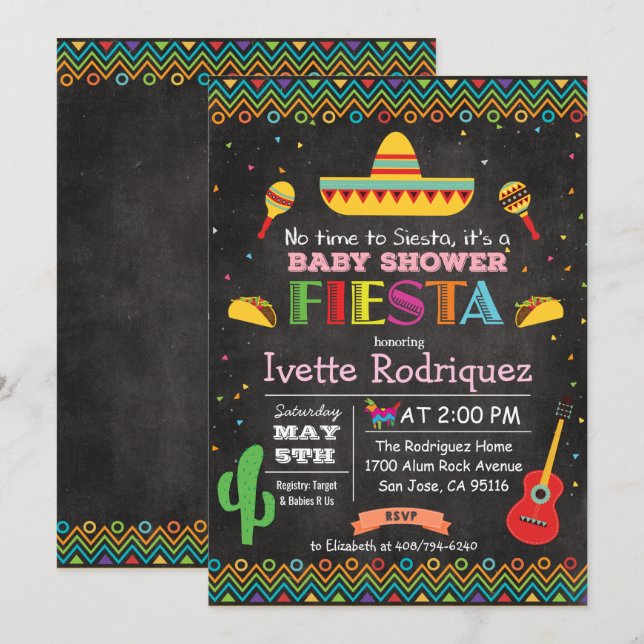 Fiesta Mexican Baby Shower Chalk Einladung (Vorne/Hinten)