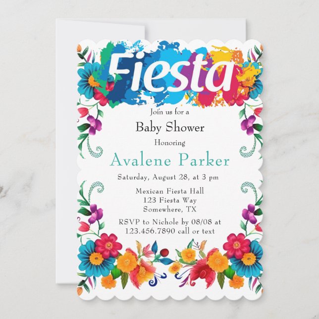 Fiesta Mexican Blume Babydusche Einladung (Vorderseite)