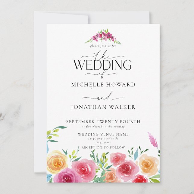 Fiesta Mexican Blume Elegantes Script QR Wedding Einladung (Vorderseite)