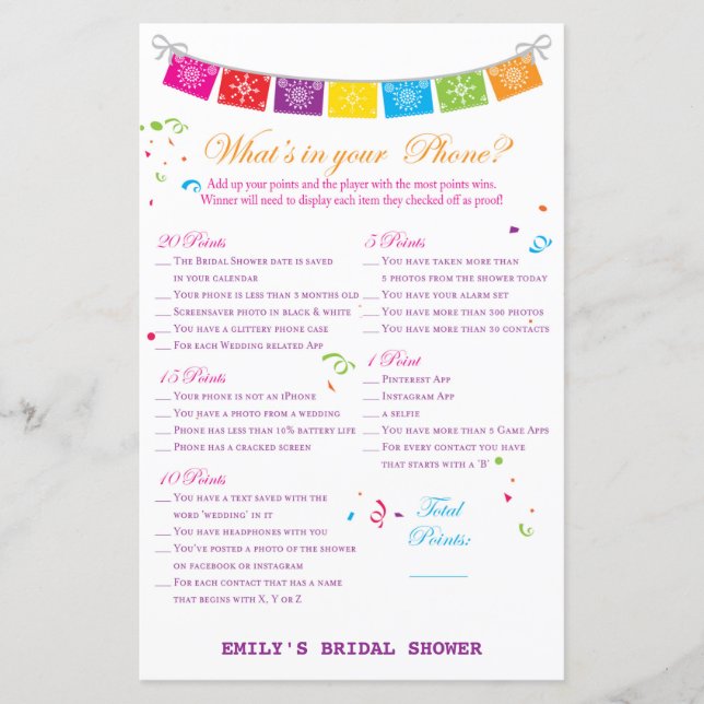 Fiesta Mexican Brautparty Game PRINTED (Vorderseite)