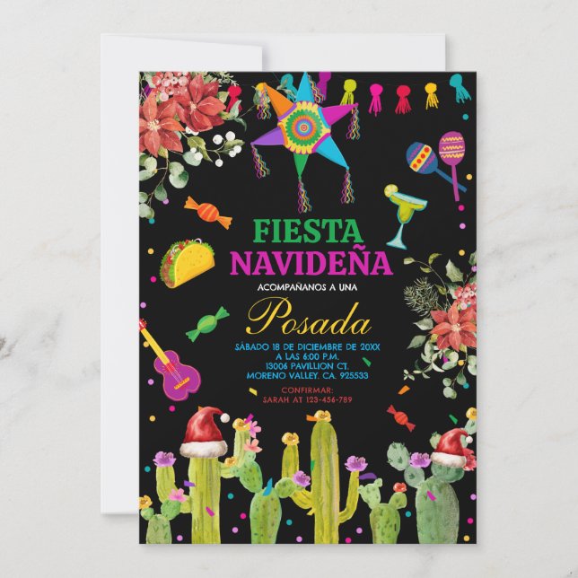 Fiesta Mexican Cactus Navideña Posada Weihnachten Einladung (Vorderseite)