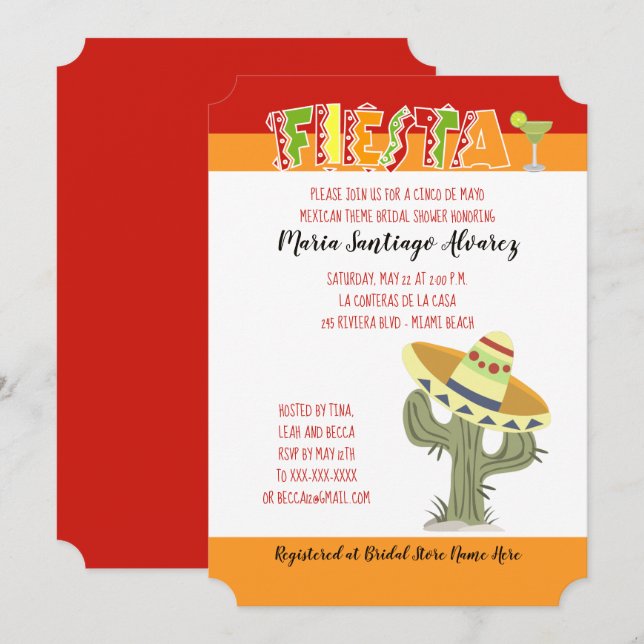 Fiesta Mexican Cinco de Mayo Brautparty Einladung (Vorne/Hinten)