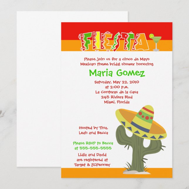 Fiesta Mexican Cinco de Mayo Brautparty Einladung (Vorne/Hinten)