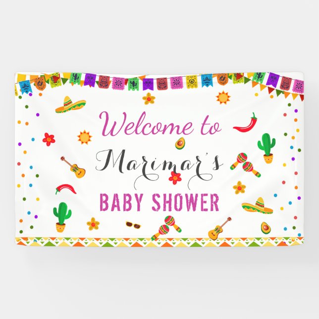 Fiesta Mexican Culture Cactus Baby Shower Hintergr Banner (Horizontal)