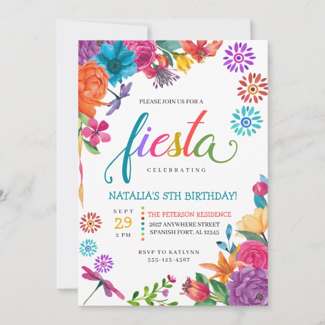 Fiesta Mexican Floral Birthday Einladung (Vorderseite)