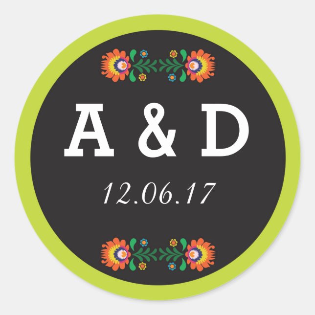 Fiesta Mexican Floral Round Stickers Label (Vorderseite)
