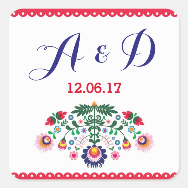 Fiesta Mexican Floral Round Stickers Red Label (Vorderseite)