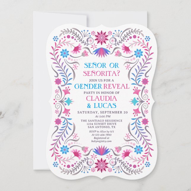 Fiesta Mexican Gender Reveal Einladung (Vorderseite)