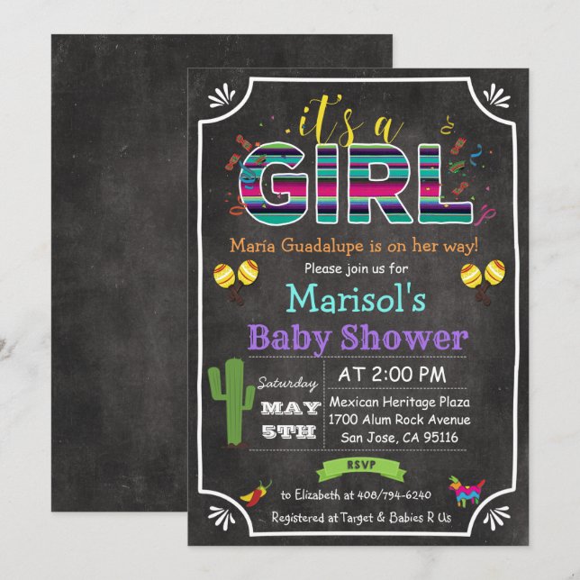 Fiesta Mexican Girl Baby Shower Einladung (Vorne/Hinten)