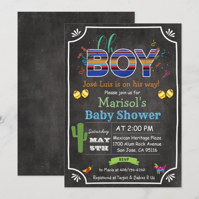 Fiesta Mexican Oh Boy Baby Shower Einladung (Vorne/Hinten)