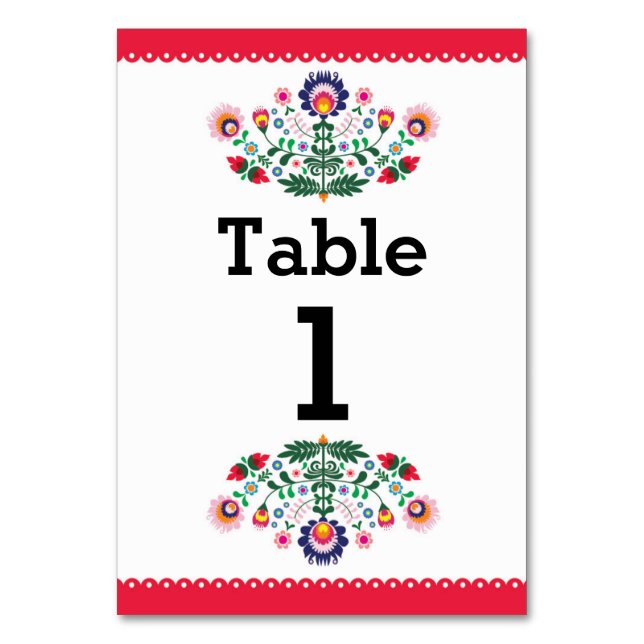 Fiesta Mexican Pattern Table Red Number Wedding Tischnummer (Vorderseite)