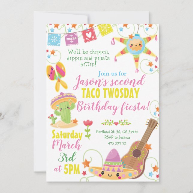 Fiesta Mexican Pinata Taco Twosday Invit Einladung (Vorderseite)