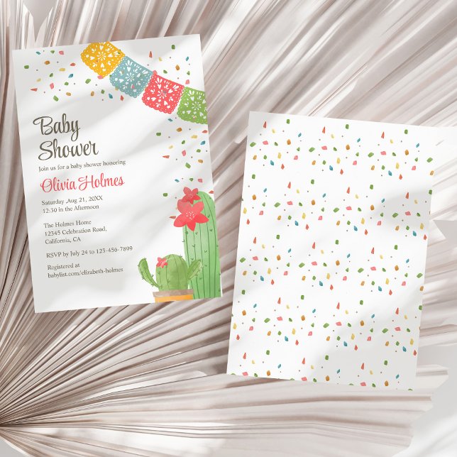 Fiesta Mexicana Baby Dusche Einladung Baby Dusche (Fiesta Mexicana Baby Shower Invitation Baby Shower on a dry white fan palm leaf.)
