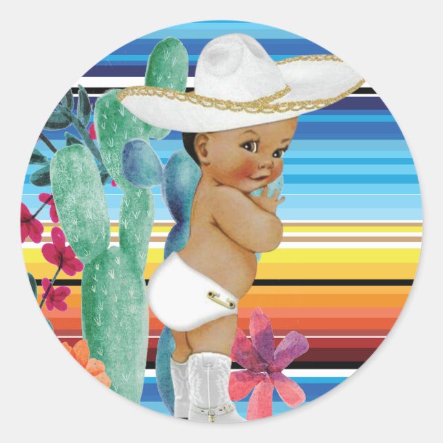Fiesta Mexicana Babydusche Es ist ein Junge Runder Aufkleber (Vorderseite)