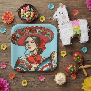 Fiesta Mujer Mariachi Party Pappteller