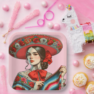 Fiesta Mujer Mariachi Party Pappteller